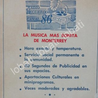 CARTEL ANTIGUO ORIGINAL DE RADIO DIFUSORA XENL RADIO RECUERDO MONTERREY 1950s /36