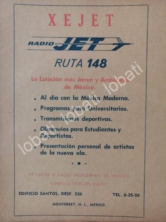 CARTEL ANTIGUO ORIGINAL DE RADIO DIFUSORA XEJET RADIO MONTERREY 1960s /34 SUPER RARO