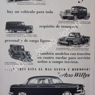 CARTEL ANTIGUO ORIGINAL DE AUTOS WILLYS VARIOS MODELOS 1952 /261