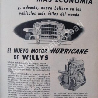 CARTEL ANTIGUO ORIGINAL DE MINI CARTEL AUTOS WILLYS MOTOR HURRICANE 1950s /256