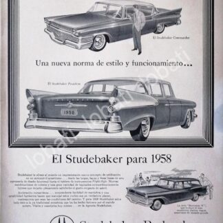 CARTEL ANTIGUO ORIGINAL DE AUTOS STUDEBAKER 1958 /239