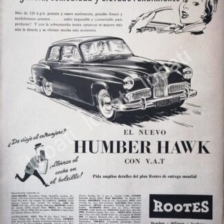 CARTEL ANTIGUO ORIGINAL DE AUTOS ROOTES HUMBER HAWK 1959 /228