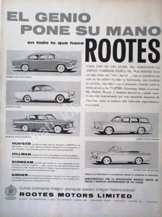 CARTEL ANTIGUO ORIGINAL DE AUTOS ROOTES 1959 VARIOS /226