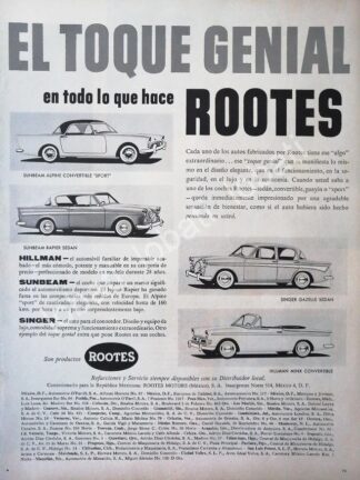 CARTEL ANTIGUO ORIGINAL DE AUTOS ROOTES 1959 VARIOS /225