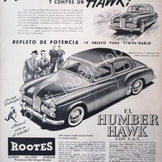 CARTEL ANTIGUO ORIGINAL DE AUTOS ROOTES HUMBER HAWK 1959 /224