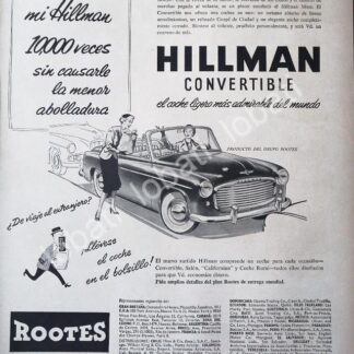 CARTEL ANTIGUO ORIGINAL DE AUTOS ROOTES HILLMAN CONVERTIBLE 1953 /219