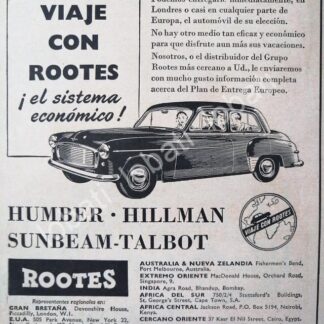 CARTEL ANTIGUO ORIGINAL DE MINI CARTEL AUTOS ROOTES HILLMAN HUMBER 1953 /217