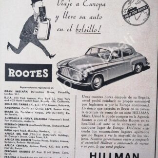 CARTEL ANTIGUO ORIGINAL DE MINI CARTEL AUTOS ROOTES HILLMAN MINX 1953 /216