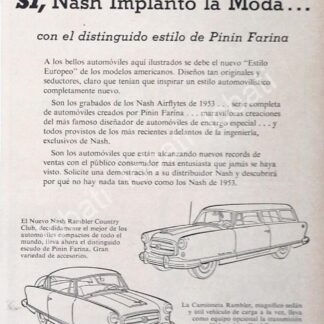 CARTEL ANTIGUO ORIGINAL DE AUTOS NASH VARIOS 1954 /195