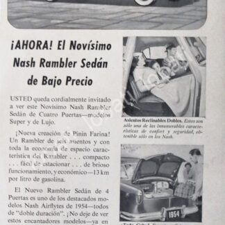 CARTEL ANTIGUO ORIGINAL DE AUTOS NASH AIRLYTE 1954 /194