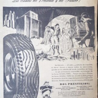 CARTEL ANTIGUO ORIGINAL DE LLANTAS GENERAL POPO 1947 /46