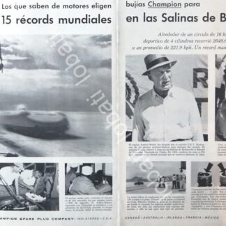 CARTEL ANTIGUO ORIGINAL DE BUJIAS CHAMPION Y LAS SALINAS DE BONEVILLE 1950s /43 AF1