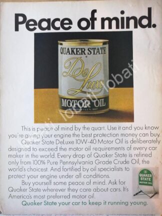 CARTEL ANTIGUO ORIGINAL DE ACEITES LUBRICANTES QUAKER STATE DE LUXE 1971 /43