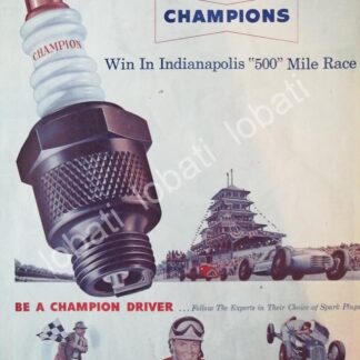 CARTEL ANTIGUO ORIGINAL DE BUJIAS CHAMPION Y EL PILOTO JOHNNY PARSONS 1950 /42 AF1