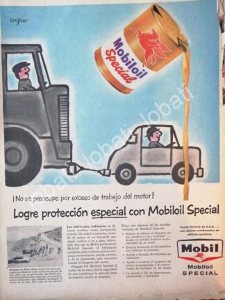 CARTEL ANTIGUO ORIGINAL DE LUBRICANTES MOBIL OIL Y DIBUJO DE RAYMOND SAVIGNAC 1950s /38