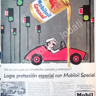 CARTEL ANTIGUO ORIGINAL DE LUBRICANTES MOBIL OIL Y DIBUJO DE RAYMOND SAVIGNAC 1950s /35