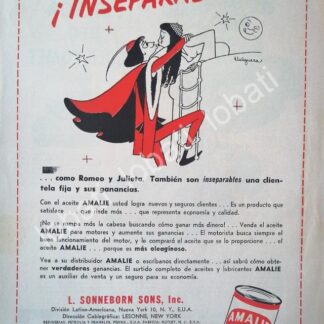 CARTEL ANTIGUO ORIGINAL DE LUBRICANTES AMALIE CON DIBUJO DE JESUS HELGUERA 1951 /32