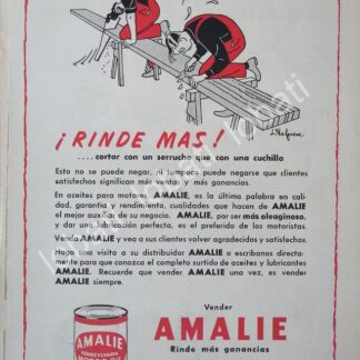CARTEL ANTIGUO ORIGINAL DE LUBRICANTES AMALIE CON DIBUJO DE JESUS HELGUERA 1952 /29