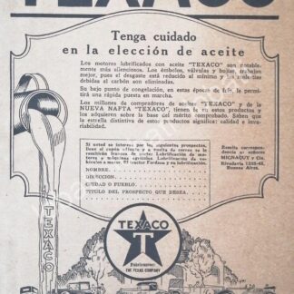 CARTEL ANTIGUO ORIGINAL DE ACEITES LUBRICANTES Y NAFTA TEXACO 1926 /16