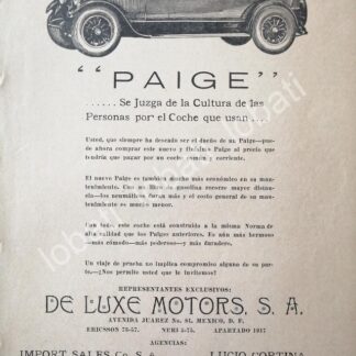 CARTEL ANTIGUO ORIGINAL DE AUTOS PAIGE 1926 /412 MUY RARO