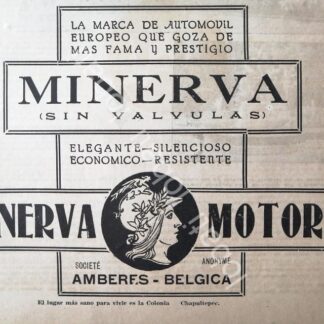 CARTEL ANTIGUO ORIGINAL DE AUTOS MINERVA 1922 /392 SUPER RARO