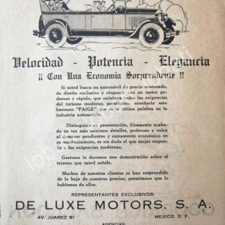 CARTEL ANTIGUO ORIGINAL DE AUTOS PAIGE 1926 DELUXE MOTORS /383 MUY RARO