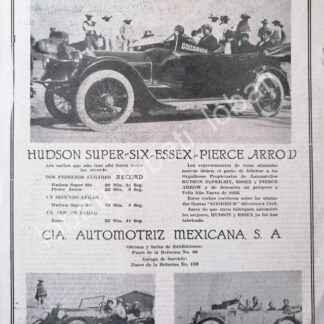 CARTEL ANTIGUO ORIGINAL DE AUTOS HUDSON SUPER SIX ESEX-PIERCE 1922 /380 MUY RARO