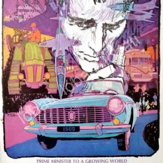 CARTEL ANTIGUO ORIGINAL DE AUTOS FIAT 1500 1964 DIBUJO DE BOB PEAK /334 RARO