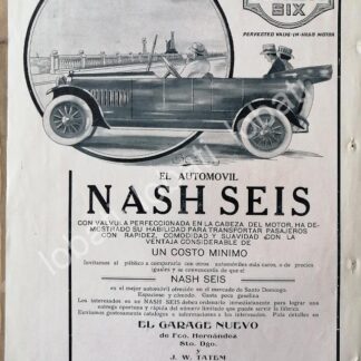 CARTEL ANTIGUO ORIGINAL DE AUTOS NASH SEIS 1920 DIBUJO DE BIENVENIDO GIMBERNARD /333 MUY RARO