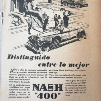 CARTEL ANTIGUO ORIGINAL DE AUTOS NASH 400 1927 /323