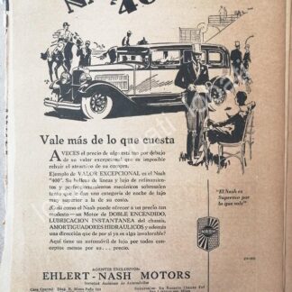 CARTEL ANTIGUO ORIGINAL DE AUTOS NASH 400 1928 /322