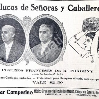 CARTEL ANTIGUO ORIGINAL DE PELUCAS Y POSTIZOS R. POKORNY 1912 /243, MUY RARO