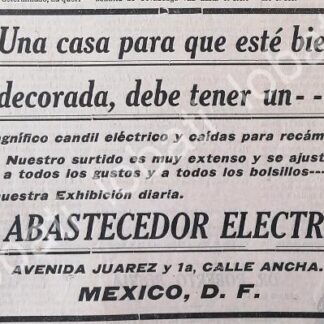 CARTEL ANTIGUO ORIGINAL DE EL ABASTECEDOR ELECTRICO 1912 /241