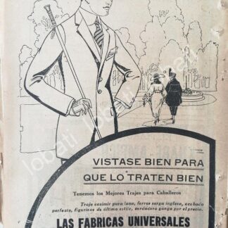 CARTEL ANTIGUO ORIGINAL DE TIENDAS LA FABRICAS UNIVERSALES, ROPA 1920 /220