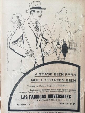 CARTEL ANTIGUO ORIGINAL DE TIENDAS LA FABRICAS UNIVERSALES, ROPA 1920 /220