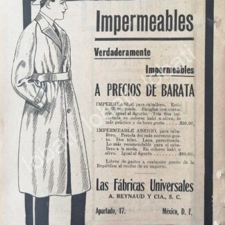CARTEL ANTIGUO ORIGINAL DE TIENDAS LA FABRICAS UNIVERSALES, ABRIGOS 1920 /219