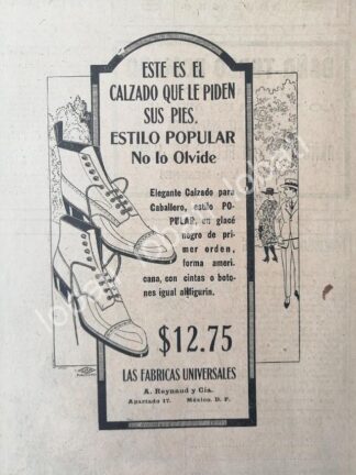 CARTEL ANTIGUO ORIGINAL DE TIENDAS LA FABRICAS UNIVERSALES, CALZADO 1920 /218