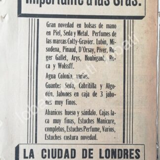 CARTEL ANTIGUO ORIGINAL DE TIENDAS LA CIUDAD DE LONDRES 1920 /213