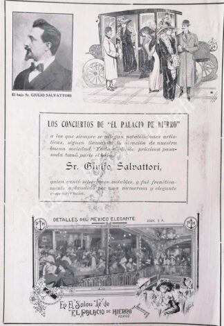 CARTEL ANTIGUO ORIGINAL DE CANTANTE GIULIO SALVATORI EN EL PALACIO DE HIERRO 1920 /210 SUPER RARO 10+