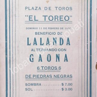 CARTEL ANTIGUO ORIGINAL DE CARTEL PLAZA DE TOROS EL TOREO, 1923 GAONA Y OTROS /40