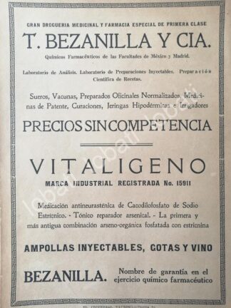 CARTEL ANTIGUO ORIGINAL DE FARMACIA BEZANILLA & CIA. 1922 /209