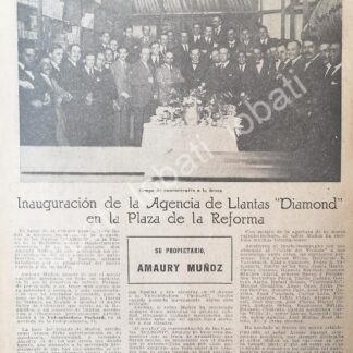 CARTEL ANTIGUO ORIGINAL DE INAUGURACION LLANTAS DIAMOND MEXICO DE AMAURY MUÑOZ 1922 /208