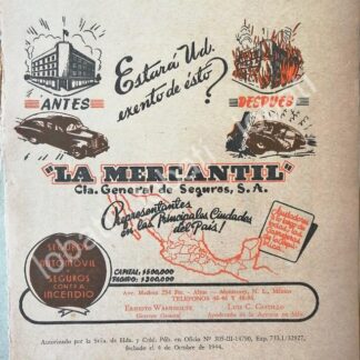 CARTEL ANTIGUO ORIGINAL DE ASEGURADORA LA MERCANTIL 1940s /266 MONTERREY