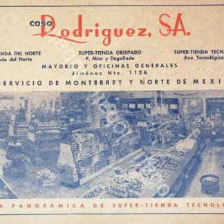 CARTEL ANTIGUO ORIGINAL DE TIENDA CASA RODRIGUEZ MONTERREY 1960s /262 MUY RARO