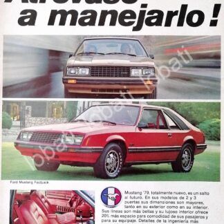 CARTEL ANTIGUO ORIGINAL DE AFICHE DE AUTOS FORD MUSTANG FASTBACK 1979 /452