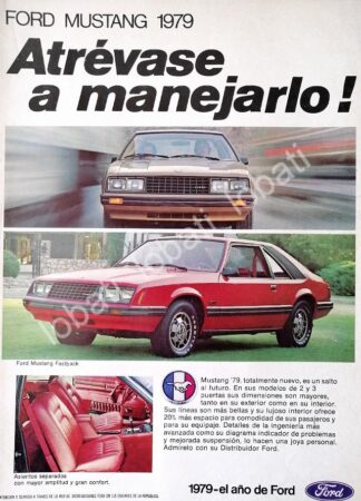 CARTEL ANTIGUO ORIGINAL DE AFICHE DE AUTOS FORD MUSTANG FASTBACK 1979 /452