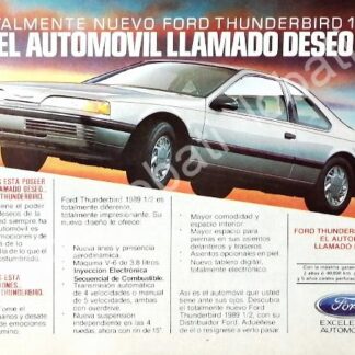 CARTEL ANTIGUO ORIGINAL DE MINI AFICHE AUTOS FORD THUNDERBIRD 1989 /451