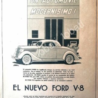 CARTEL ANTIGUO ORIGINAL DE PUBLICIDAD VINTAGE AUTOS FORD V8 1935 /554