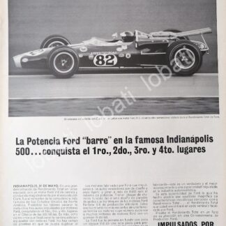 CARTEL ANTIGUO ORIGINAL DE AUTOS FORD Y EL PILOTO JIM CLARK 1965 GANA LAS 500 MILLAS / 512 FORMULA 1