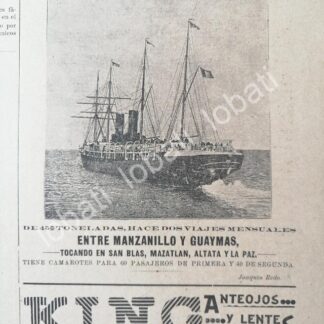 CARTEL ANTIGUO ORIGINAL DE MINI CARTEL. BUQUE VAPOR NACIONAL DIEGO 1895 /377 SUPER RARO